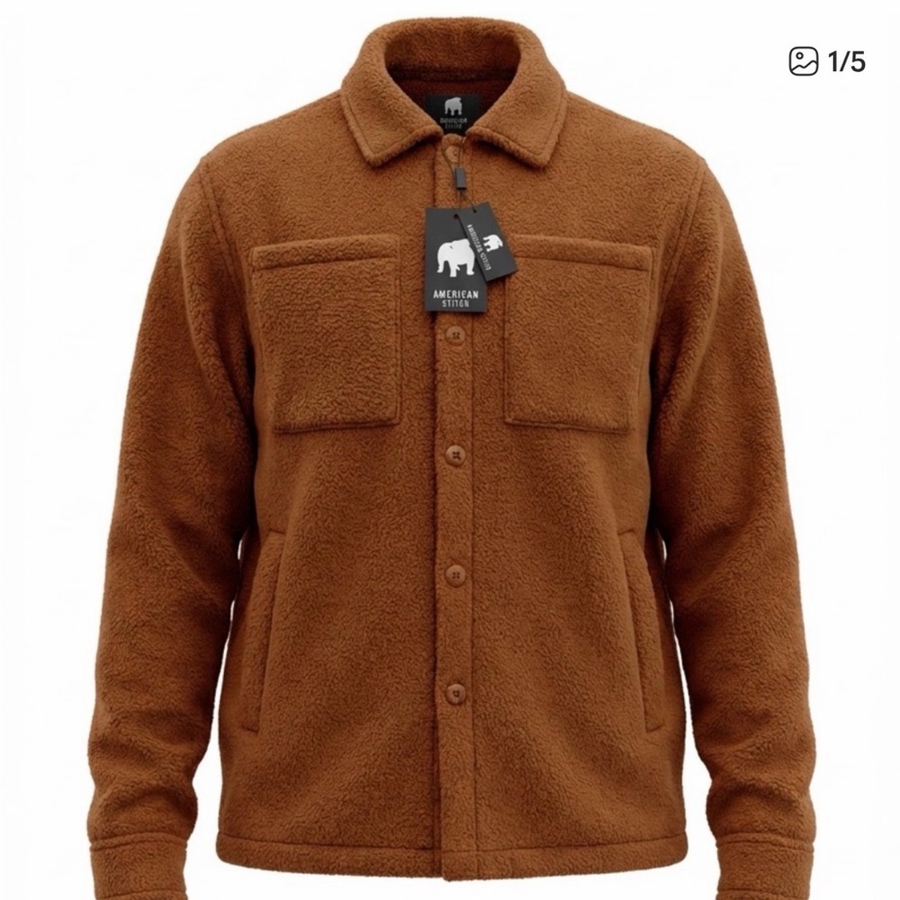 American Stitch Brown Sherpa Fleece Shirt‎ Jacket Men’s Medium  NWT